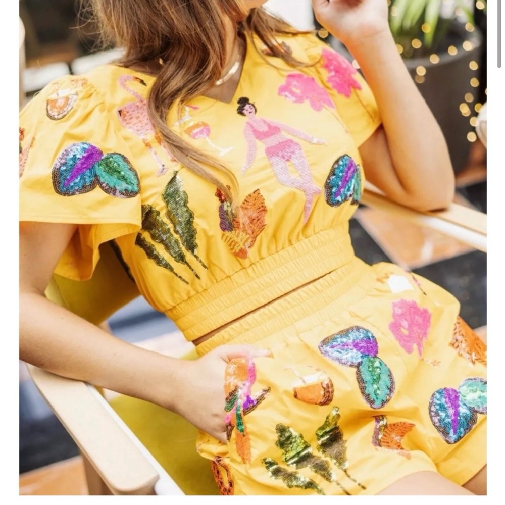 Colorful Sequin Embellished Yellow Romper